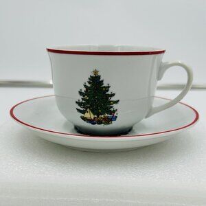 Cuthbertson American Christmas Tree Red Band Cup & Saucer Set Vintage